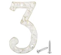 sourcing map House Address Number 5.5 Inch Cast Iron Vintage Wall Number 3 | for Home Street Office Mailbox Sign, White & Gold