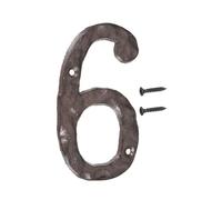 sourcing map House Numbers and Letters, 140mm Cast Iron Metal Vintage Address Numbers for Outside, Solid House Number with Screws for Apartment Office Hotel Room Signs(Number 6, Brown)
