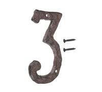 sourcing map House Numbers and Letters, 140mm Cast Iron Metal Vintage Address Numbers for Outside, Solid House Number with Screws for Apartment Office Hotel Room Signs(Number 3, Brown)
