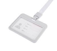 sourcing map ID Badge Holder, 4x3.1 Inch Horizontal Name Tag ABS Double Sided Clear Window with Detachable Neck Lanyard, White