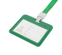 sourcing map ID Badge Holder, 4x3.1 Inch Horizontal Name Tag ABS Double Sided Clear Window with Detachable Neck Lanyard, Green