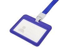 sourcing map ID Badge Holder, 4x3.1 Inch Horizontal Name Tag ABS Double Sided Clear Window with Detachable Neck Lanyard, Blue