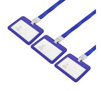 sourcing map ID Badge Holders, 4x3.1 Inch Horizontal Name Tags ABS Double Sided Clear Window with Detachable Neck Lanyard, Blue Pack of 3