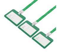 sourcing map ID Badge Holders, 4x3.1 Inch Horizontal Name Tags ABS Double Sided Clear Window with Detachable Neck Lanyard, Green Pack of 3