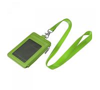 sourcing map ID Badge Holders with Lanyard, Vertical PU Leather 5 Card Slots Zipper Portable Wallet Clear Window for Office, Green