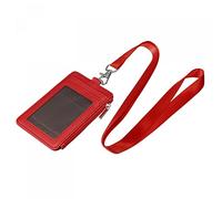 sourcing map ID Badge Holders with Lanyard, Vertical PU Leather 5 Card Slots Zipper Portable Wallet Clear Window for Office, Red