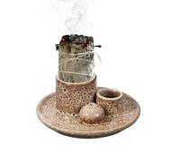 sourcing map Incense Burner, 4 in 1 Ceramic Incense Holder Santo Holder Ash Catcher & Candle Holder Decorative Bowl for Meditation Stick Aromatherapy Yoga, Brown