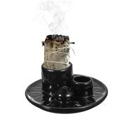 sourcing map Incense Burner, 4 in 1 Ceramic Incense Holder Santo Holder Ash Catcher & Candle Holder Decorative Bowl for Meditation Stick Aromatherapy Yoga, Black