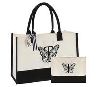 sourcing map Initial Canvas Tote Bag with Makeup Bag, Reusable Beach Tote Bag Personalized Gifts for Women Shopping Grocery Mom Teacher Sister Bridesmaid Wedding Birthday Gift (Letter T)