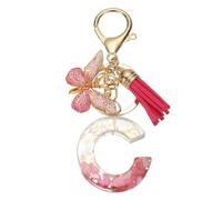 sourcing map Initial Letter Keychain, Cute Tassel Butterfly Keychain Alphabet C Letter Charm for Women Girls Key Purse Handbag Backpack (Rose Red, Pack of 1)
