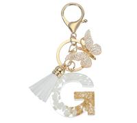sourcing map Initial Letter Keychain, Cute Tassel Butterfly Keychain Alphabet G Letter Charm for Women Girls Key Purse Handbag Backpack (Gold Tone/White, Pack of 1)