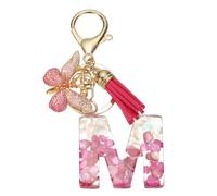 sourcing map Initial Letter Keychain, Cute Tassel Butterfly Keychain Alphabet M Letter Charm for Women Girls Key Purse Handbag Backpack (Rose Red, Pack of 1)