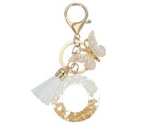 sourcing map Initial Letter Keychain, Cute Tassel Butterfly Keychain Alphabet O Letter Charm for Women Girls Key Purse Handbag Backpack (Gold Tone/White, Pack of 1)