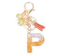 sourcing map Initial Letter Keychain, Cute Tassel Butterfly Keychain Alphabet P Letter Charm for Women Girls Key Purse Handbag Backpack (Orange/Silver, Pack of 1)