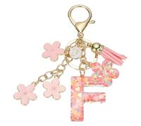 sourcing map Initial Letter Keychain, Cute Tassel Cherry Blossom Keychain Alphabet F Letter Charm with Flower Pendant for Women Girls Key Purse Handbag Backpack (Pink, Pack of 1)
