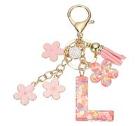 sourcing map Initial Letter Keychain, Cute Tassel Cherry Blossom Keychain Alphabet L Letter Charm with Flower Pendant for Women Girls Key Purse Handbag Backpack (Pink, Pack of 1)