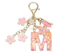 sourcing map Initial Letter Keychain, Cute Tassel Cherry Blossom Keychain Alphabet M Letter Charm with Flower Pendant for Women Girls Key Purse Handbag Backpack (Pink, Pack of 1)