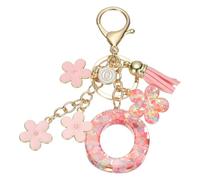 sourcing map Initial Letter Keychain, Cute Tassel Cherry Blossom Keychain Alphabet O Letter Charm with Flower Pendant for Women Girls Key Purse Handbag Backpack (Pink, Pack of 1)
