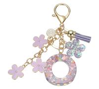 sourcing map Initial Letter Keychain, Cute Tassel Cherry Blossom Keychain Alphabet O Letter Charm with Flower Pendant for Women Girls Key Purse Handbag Backpack (Purple, Pack of 1)