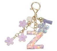 sourcing map Initial Letter Keychain, Cute Tassel Cherry Blossom Keychain Alphabet Z Letter Charm with Flower Pendant for Women Girls Key Purse Handbag Backpack (Purple, Pack of 1)