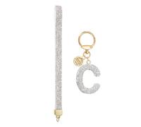 sourcing map Initial Letter Keychain for Women, Rhinestone Alphabet C Key Chain Sparkly Keychain Charm with Heart for Backpack Handbag Car Key Accessories Lanyard, White