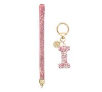 sourcing map Initial Letter Keychain for Women, Rhinestone Alphabet I Key Chain Sparkly Keychain Charm with Heart for Backpack Handbag Car Key Accessories Lanyard, Pink
