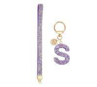 sourcing map Initial Letter Keychain for Women, Rhinestone Alphabet S Key Chain Sparkly Keychain Charm with Heart for Backpack Handbag Car Key Accessories Lanyard, Purple