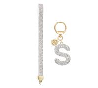 sourcing map Initial Letter Keychain for Women, Rhinestone Alphabet S Key Chain Sparkly Keychain Charm with Heart for Backpack Handbag Car Key Accessories Lanyard, White