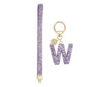 sourcing map Initial Letter Keychain for Women, Rhinestone Alphabet W Key Chain Sparkly Keychain Charm with Heart for Backpack Handbag Car Key Accessories Lanyard, Purple