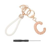 sourcing map Initial Letter Keychain (Letter C) - Initial Wristlet Key Chain PU Leather Keyring Wrist Lanyard Key Rings for Men Women Handbag Backpack Decor Party Gift, Champagne