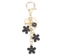 sourcing map Initial Letter Keychain with Love You Heart, Cute Flower Keychain Charm for Women Letter Key Chain Charms for Backpack Purse Handbag Car Key, Alphabet A (Black)