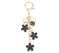 sourcing map Initial Letter Keychain with Love You Heart, Cute Flower Keychain Charm for Women Letter Key Chain Charms for Backpack Purse Handbag Car Key, Alphabet O (Black)