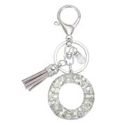 sourcing map Initial Letter Keychain with Tassel and Pearl, Bling Alphabet Letter O Keyring Rhinestone Keychains with Key Ring for Key Purse Bags Handbags Car Key Cup, Silver