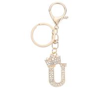 sourcing map Initial Letter Keychains, Pendant Key Chain Keyring Holder Car Bags Charm Accessory, Purse Handbag Backpack Bling Rhinestones for Women, Gold-U