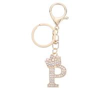 sourcing map Initial Letter Keychains, Pendant Key Chain Keyring Holder Car Bags Charm Accessory, Purse Handbag Backpack Bling Rhinestones for Women, Gold-P