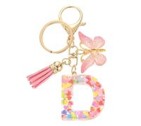 sourcing map Initial Letter Keychains, Resin Cute Butterfly Tassel Pendant Accessory for Women, Alphabet Key Ring for Purse Handbags Backpack, Pink-D
