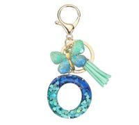 sourcing map Initial Letter Keychains, Resin Cute Butterfly Tassel Pendant Accessory for Women, Alphabet Key Ring for Purse Handbags Backpack, Teal-O