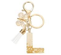 sourcing map Initial Letter Keychains, Resin Cute Butterfly Tassel Pendant Accessory for Women, Alphabet Key Ring for Purse Handbags Backpack, Gold-L
