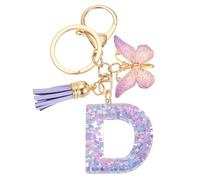 sourcing map Initial Letter Keychains, Resin Cute Butterfly Tassel Pendant Accessory for Women, Alphabet Key Ring for Purse Handbags Backpack, Purple-D