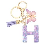 sourcing map Initial Letter Keychains, Resin Cute Butterfly Tassel Pendant Accessory for Women, Alphabet Key Ring for Purse Handbags Backpack, Purple-H