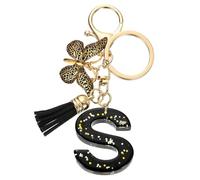 sourcing map Initial Letter Keychains, Resin Cute Butterfly Tassel Pendant Accessory for Women, Alphabet Key Ring for Purse Handbags Backpack, Black-S