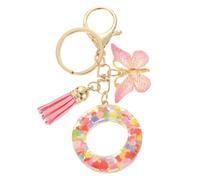 sourcing map Initial Letter Keychains, Resin Cute Butterfly Tassel Pendant Accessory for Women, Alphabet Key Ring for Purse Handbags Backpack, Pink-O