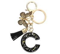 sourcing map Initial Letter Keychains, Resin Cute Butterfly Tassel Pendant Accessory for Women, Alphabet Key Ring for Purse Handbags Backpack, Black-C