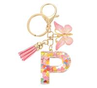 sourcing map Initial Letter Keychains, Resin Cute Butterfly Tassel Pendant Accessory for Women, Alphabet Key Ring for Purse Handbags Backpack, Pink-P