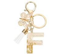 sourcing map Initial Letter Keychains, Resin Cute Butterfly Tassel Pendant Accessory for Women, Alphabet Key Ring for Purse Handbags Backpack, Gold-F