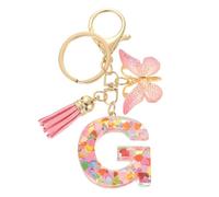 sourcing map Initial Letter Keychains, Resin Cute Butterfly Tassel Pendant Accessory for Women, Alphabet Key Ring for Purse Handbags Backpack, Pink-G