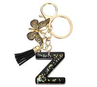 sourcing map Initial Letter Keychains, Resin Cute Butterfly Tassel Pendant Accessory for Women, Alphabet Key Ring for Purse Handbags Backpack, Black-Z