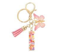 sourcing map Initial Letter Keychains, Resin Cute Butterfly Tassel Pendant Accessory for Women, Alphabet Key Ring for Purse Handbags Backpack, Pink-I