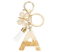 sourcing map Initial Letter Keychains, Resin Cute Butterfly Tassel Pendant Accessory for Women, Alphabet Key Ring for Purse Handbags Backpack, Gold-A