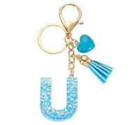 sourcing map Initial Letter Keychains, Resin Cute Heart Tassel Pendant Accessory for Women, Alphabet Key Ring for Purse Handbags Backpack, Blue-U